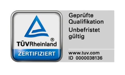 TÜV Rheinland CERTIFIED – verified qualification TÜV Rheinland CERTIFIED – verified qualification, ID 0000038136